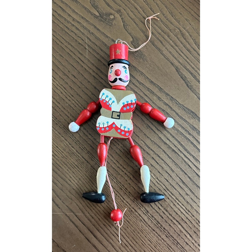 Vintage Wooden Nutcracker Soldier Jumping Jack‎ Pull String Ornament Folk Art